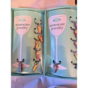 Lot Of 2 Stemware Art Glass Wine Charms Set of 6 Flip Flop Jewelry NEW